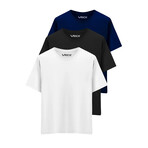 Set of 3 // Basic Crewneck Short Sleeve T-Shirt // White + Black + Navy (2XL)