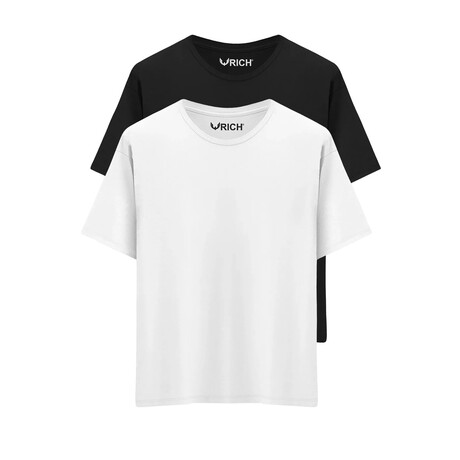 Set of 2 // Basic Crewneck Short Sleeve T-Shirt // Black + White (S)