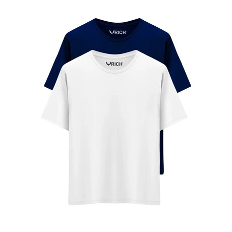 Set of 2 // Basic Crewneck Short Sleeve T-Shirt // Navy + White (S)