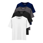 Set of 4 // Basic Crewneck Short Sleeve T-Shirt // Black + White + Navy+ Anthracite (3XL)