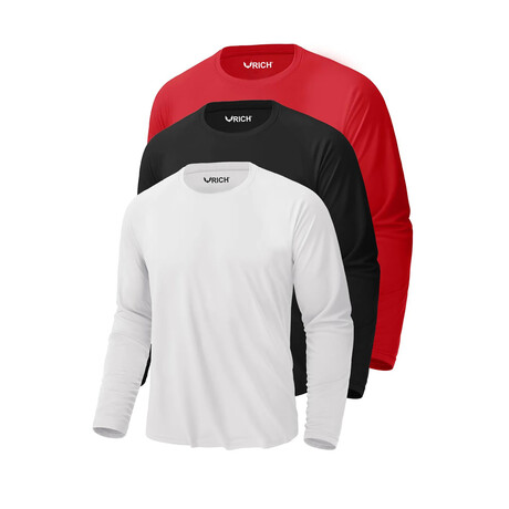 Set of 3 // Basic Crewneck Long Sleeve T-Shirt // White + Black + Red (S)