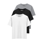 Set of 3 // Basic Crewneck Short Sleeve T-Shirt // White + Black + Gray (3XL)