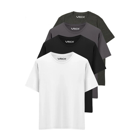 Set of 4 // Basic Crewneck Short Sleeve T-Shirt // White + Black + Anthracite + Gray (S)