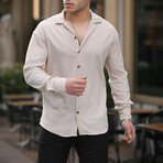 Ribbed Bowling Collar Long Sleeve Shirt // Light Beige (S)