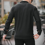 Ribbed Bowling Collar Long Sleeve Shirt // Black (XL)