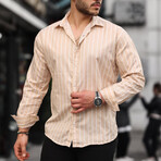 Oversize Striped Satin Shirt // Beige (M)