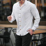 Ribbed Bowling Collar Long Sleeve Shirt // White (L)