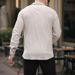 Ribbed Bowling Collar Long Sleeve Shirt // Light Beige (L)