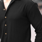 Ribbed Bowling Collar Long Sleeve Shirt // Black (L)