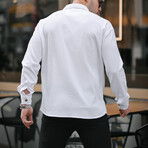 Ribbed Bowling Collar Long Sleeve Shirt // White (M)