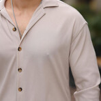 Ribbed Bowling Collar Long Sleeve Shirt // Light Beige (L)