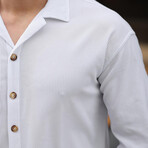 Ribbed Bowling Collar Long Sleeve Shirt // White (L)