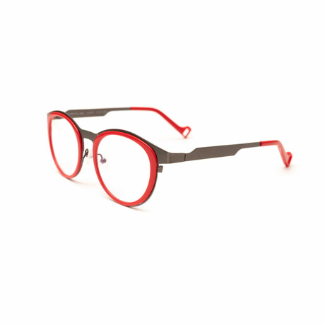 Unisex // Metal Round Reading Glasses // Red & Gunmetal (Clear +1.00)