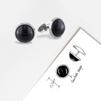 17 ct Black Onyx Bezel Cufflinks with Milgrain Finish // Sterling Silver