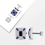 5.82 ct Blue Sapphire + White Sapphire Geometric Cufflinks // Sterling Silver