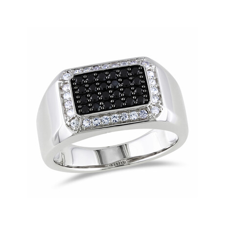 0.87 TGW Black Spinel + White Sapphire Square Halo Signet Ring // Sterling Silver (9)