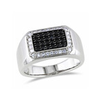 0.87 TGW Black Spinel + White Sapphire Square Halo Signet Ring // Sterling Silver (11)