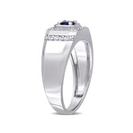 0.6 TGW BlueSapphire + White Sapphire Halo Ring // Sterling Silver (11.5)