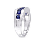 1 1/4 ct TGW Created Blue Sapphire Channel Signet Ring // Sterling Silver (13)