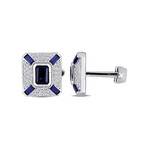 5.82 ct Blue Sapphire + White Sapphire Geometric Cufflinks // Sterling Silver