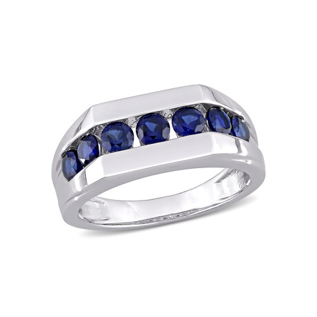 1 1/4 ct TGW Created Blue Sapphire Channel Signet Ring // Sterling Silver (9)