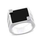 5ct TGW Square Black Onyx + Diamond Accent Signet Ring // Sterling Silver (12)