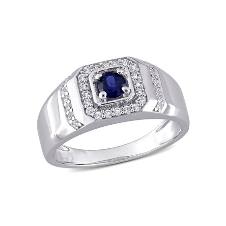 0.6 TGW BlueSapphire + White Sapphire Halo Ring // Sterling Silver (9)