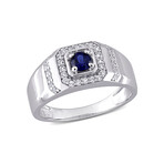 0.6 TGW BlueSapphire + White Sapphire Halo Ring // Sterling Silver (10)