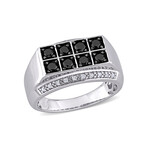 1ct TW Black and White Diamond Double Row Ring // Sterling Silver (12)