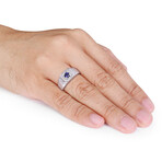 0.6 TGW BlueSapphire + White Sapphire Halo Ring // Sterling Silver (13)