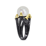 10.5-11mm Cultured Freshwater Pearl Split Shank Ring // Plated Sterling Silver + Black Rhodium Plating (12)