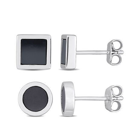 1.6 ct Hematite 2Pc Set of Square and Round Stud Earrings // Sterling Silver