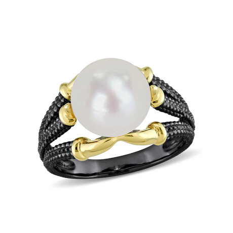 10.5-11mm Cultured Freshwater Pearl Split Shank Ring // Plated Sterling Silver + Black Rhodium Plating (9)