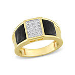 2ct TGW Square Black Onyx + 0.17 TGW Diamond Ring // Plated Sterling Silver (12.5)