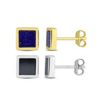 2ct Lapis and Hematite 2Pc Set of Square Stud Earrings in Two-Tone // Sterling Silver