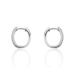 18K White Gold Diamond Oval Hoop Earrings // New