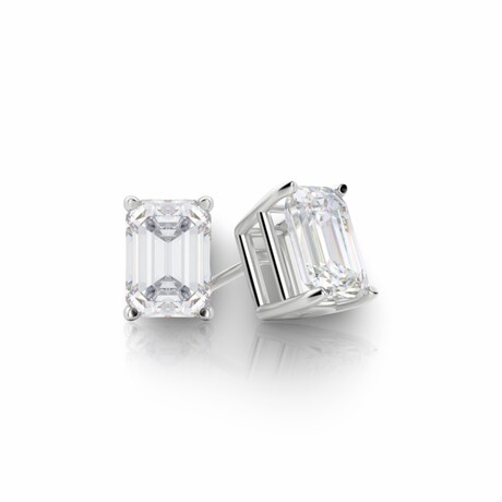 14K White Gold Emerald-Cut Earth-Mined Diamond Stud Earrings // New