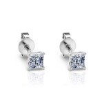 14K White Gold Princess-Cut Earth-Mined Diamond Stud Earrings // New