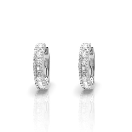 18K White Gold Diamond Oval Hoop Earrings // New