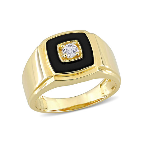 2.53 TGW Black Onyx + White Sapphire Square Ring // Plated Sterling Silver (10)