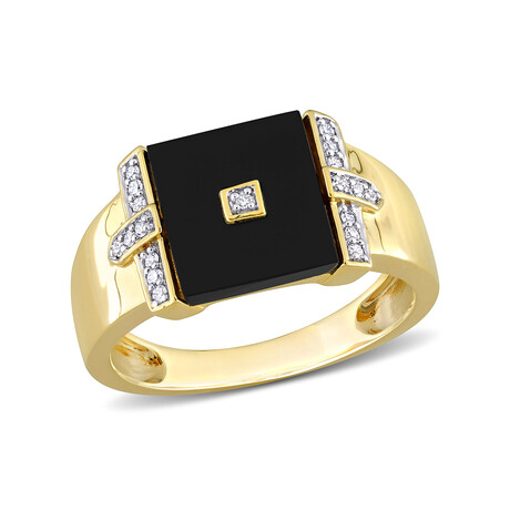 8 TGW Square Black Onyx + 0.1 TGW Diamond Ring // Plated Sterling Silver (9.5)