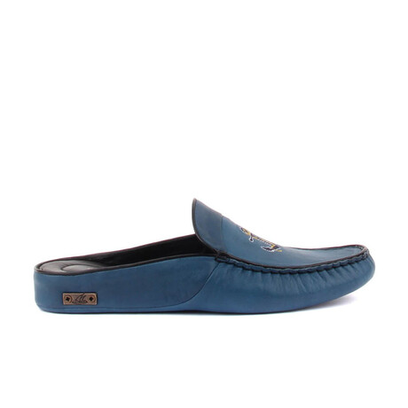 Men's Leather Slip On w/ Embroidered Anchor Loafers // Dark Blue (Euro: 40)