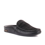 Men's Crock Suede Leather Texturized Slip On Loafers // Black (Euro: 45)