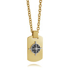 20" Gold Plated Stainless Steel Compass Dogtag Necklace // Gold