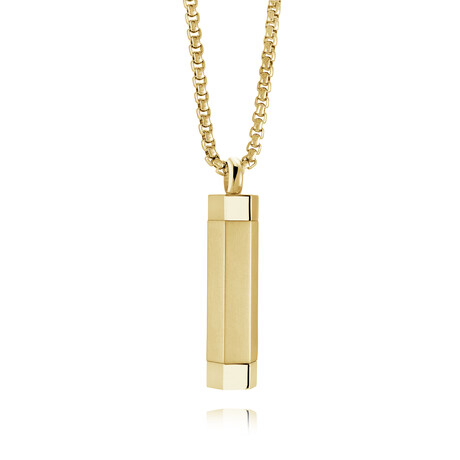 22" Gold Plated Stainless Middle Brushed Hexagon Urn Necklace // Gold