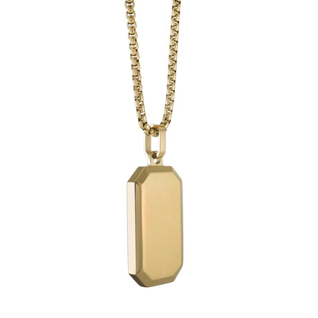 22" Gold Plated Stainless Steel Brushed Polished Octogon Dogtag Necklace // Gold