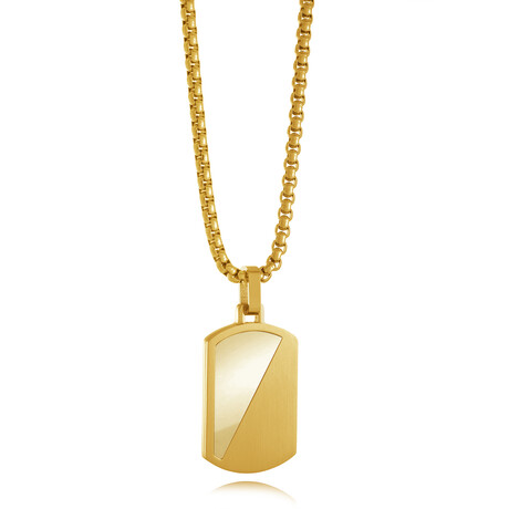 22" Gold Plated Stainless Steel Half-Polished Half-Brushed Dogtag Necklace // Gold