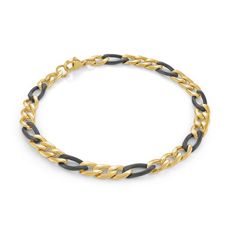 Gold Plated Stainless Steel Figaro Bracelet // Gold + Black (8")