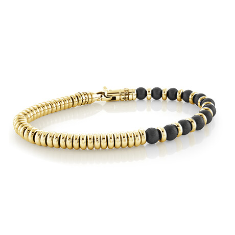 Gold Plated & Black Plated Stainless Steel Satin Beaded Twisted Wire Bracelet // Gold + Black (7.5")