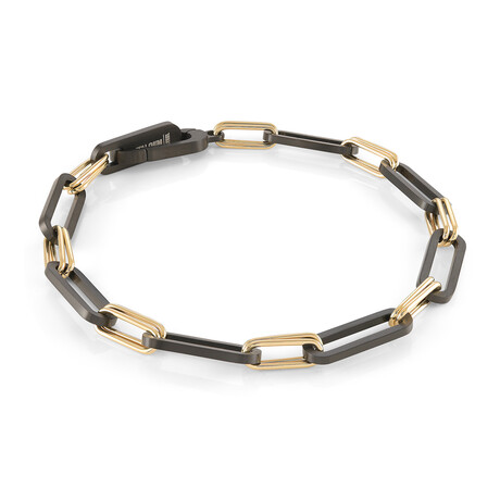 Gold Plated + Black Plated Stainless Steel U-Link Polish Bracelet // Gold + Black (7")